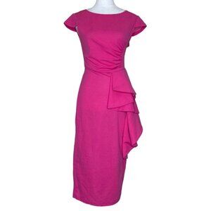 FHQ Collection Women's Pink Cinched Waist Ruffle Accent Maxi Dress Sz Large